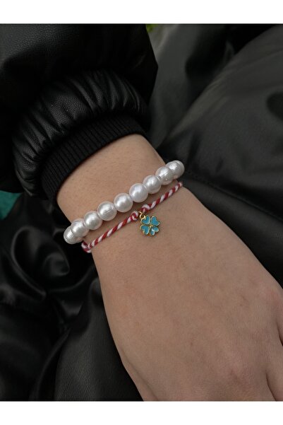 Fiamoss Clover Detailed Pearl Martenchia Bracelet