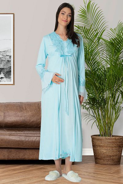 Mecit Pijama Carpediem L.r.Turquoise 1518 - Maternity Dressing Gown and Nightgown Set