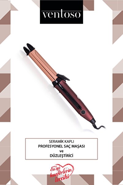 Ventoso Premium Seramik Kaplı Profesyonel Saç Düzleştirici Ve Maşa Ile Isıya Dayanıklı Maşa Eldiveni