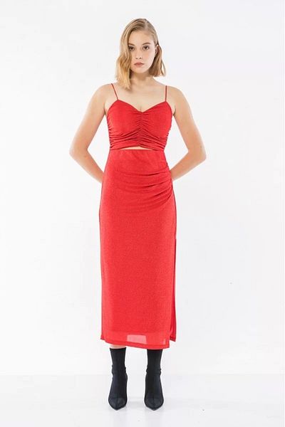 Berr-ın Gathered Side Glitter Knitted Skirt