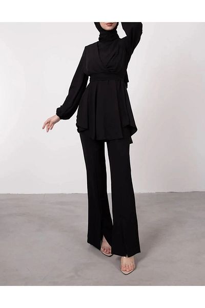 Tesettür Diyarı Σταυρός Λεπτομερής Παντελόνι Hijab Κοστούμι