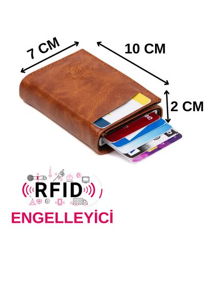 NEWISH POLO ACCESSORIES Ταν Δερμάτινος Μηχανισμός Αυτόματη θήκη κάρτας ολίσθησης Πορτοφόλι RFID Protect Μηχανισμός αλουμινίου (7CMX10CM)