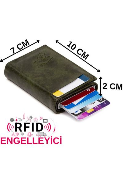 NEWISH POLO ACCESSORIES Khaki Leather Mechanism Automatic Sliding Card Holder Wallet Rfid Protected Aluminum Mechanism (7CMX10CM)