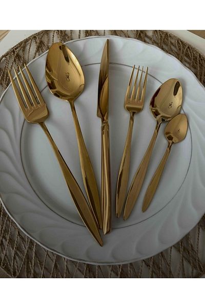 EMİNMUTFAK Dmr Life 36 Piece Titanium Gold Cutlery Set