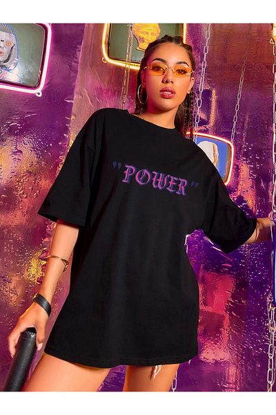 Machetta Power Front Writing Wing on Back Printed Μαύρο μπλουζάκι Unisex Oversize