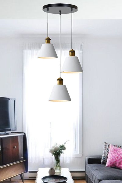 Uçar Rio Modern Funnel Metal Pendant Lamp Chandelier Hall Living Room Pendant Lamp Triple Chandelier