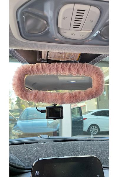 Blingston Plush Rear View Mirror Cover Ornament Powder Pink