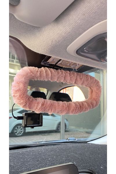 Blingston Plush Rear View Mirror Cover Ornament Powder Pink