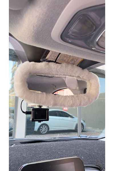 Blingston Plush Rear View Mirror Cover Ornament White