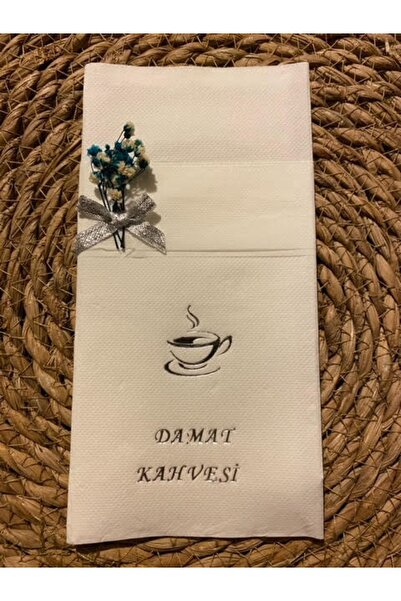 kidspartim Silver Gilded White Floral Groom Coffee Napkin with Pocket