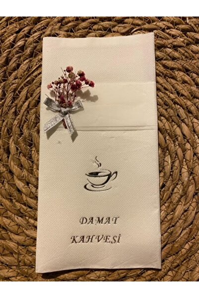 kidspartim Silver Gilded White Floral Groom Coffee Napkin with Pocket