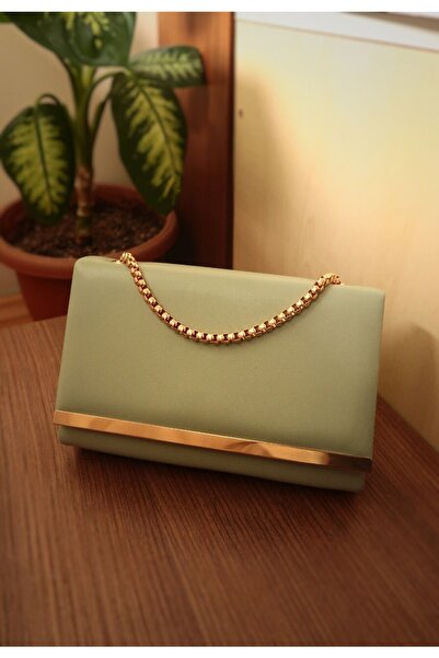 VALESCO Kadın Mint Metal Çıta Detaylı Lüks Zincirli Omuz Çantası