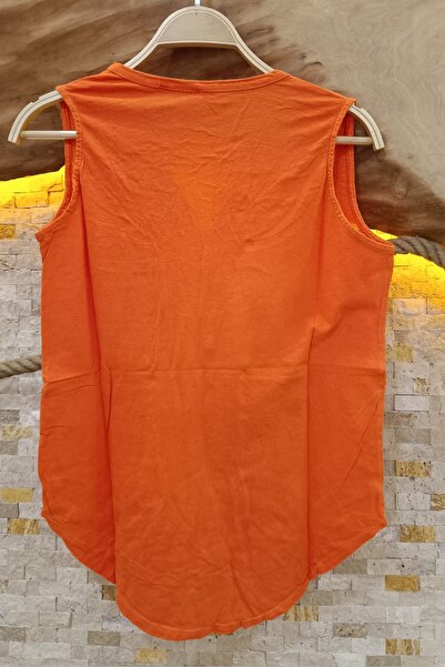 AYASOFYA OTANTIK Women's Turncu Tree Embroidered Button Detailed Sleeveless Blouse