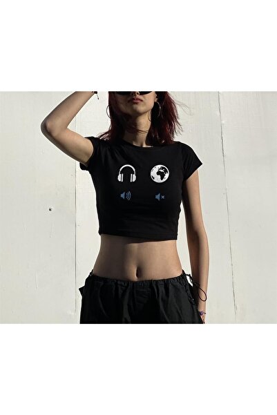 Toum Enya Jewellery - Да на музиката, не на света - черна къса блуза с принт