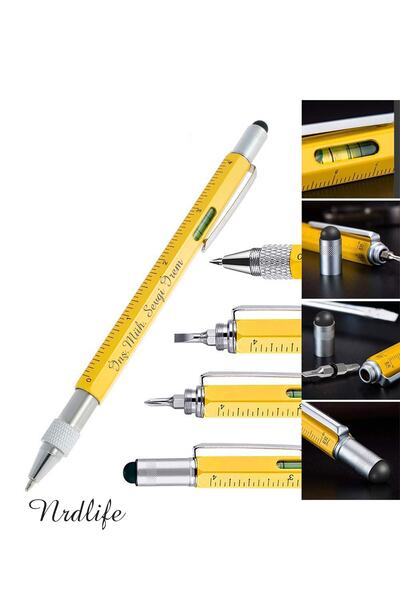 NRDLİFE Kişiye Özel Isim Baskılı Metal Kutulu Su Terazili Cetvelli Tornavidalı Touch Penli Mühendis Kalemi