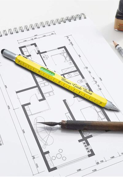 NRDLİFE Kişiye Özel Isim Baskılı Metal Kutulu Su Terazili Cetvelli Tornavidalı Touch Penli Mühendis Kalemi