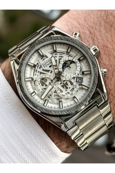 MICHAEL TOMMY Marka 3 Atm Gümüş Renk Çelik Kordon Lüx Erkek Kolsaat Bileklik ,tespih