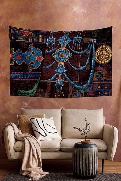 Vagonik Model etnic tibetan Thangka budist și mandala covor boem de perete 140x100 cm-70x100 cm