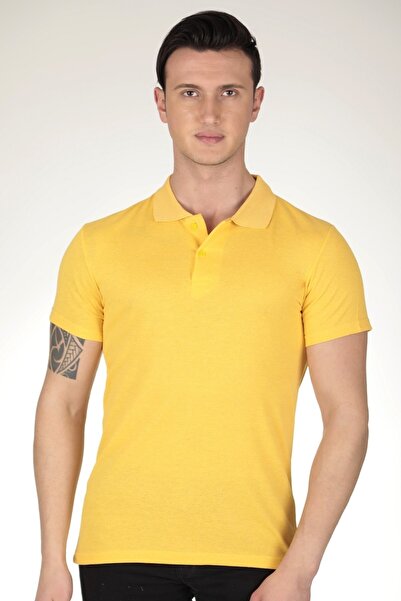 ARİM Yellow Men's Polo Neck Cotton Plain T-shirt