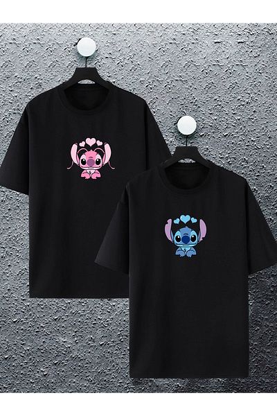 Joza Outdoors Ανδρικό Lilo and Angel Stitch με στάμπα Lover Couple Combination Design Oversize T-shirt Σετ 2