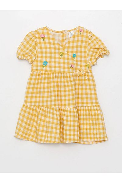 LC Waikiki Lcw Baby Double Breasted Collar Short Sleeve Patterned Baby Girl Dress