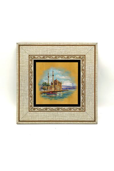 Sadrazam Masă imprimată cu cadru MDF Moscheea Ortaköy 20cmx20 Cm Krt-036