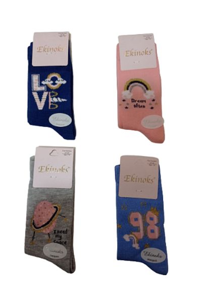 Ekinoks Girl's Colorful Special Seamless Perfumed 4-Piece Socks