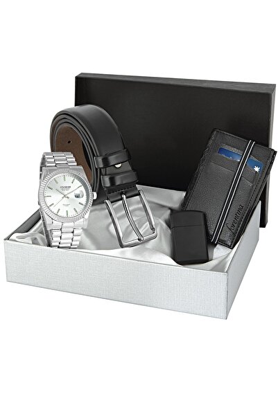 Forentina Siyah Kemer Cüzdan Saat Çakmak Kombin Set Ps1308
