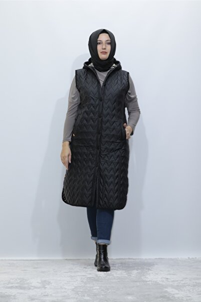 Zey&Ka Butik Zebra Desen Kürklü Kapitone Düğmeli Yelek