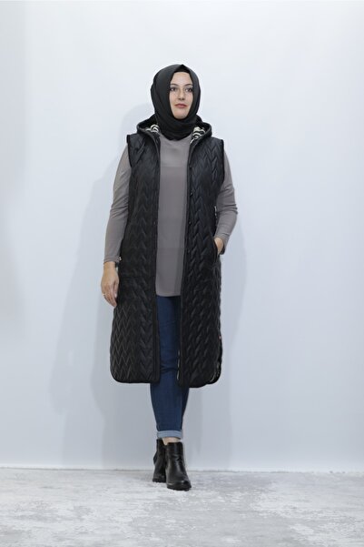 Zey&Ka Butik Zebra Desen Kürklü Kapitone Düğmeli Yelek