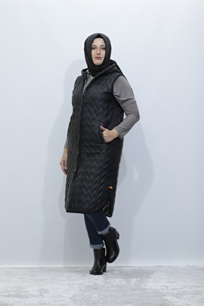 Zey&Ka Butik Zebra Desen Kürklü Kapitone Düğmeli Yelek