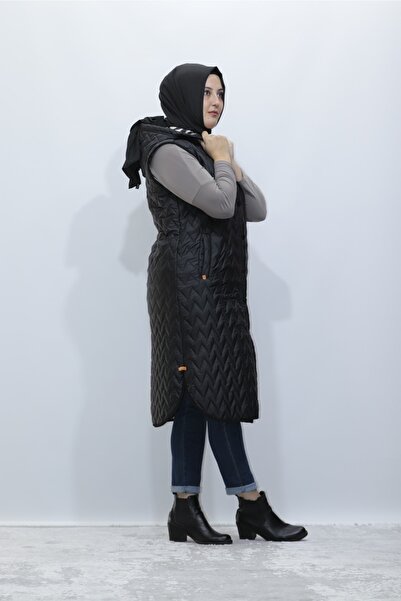 Zey&Ka Butik Zebra Desen Kürklü Kapitone Düğmeli Yelek