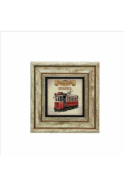 Sadrazam Nostalgic Tram Printed Natural Stone Painting 20Cmx20Cm Krt-049