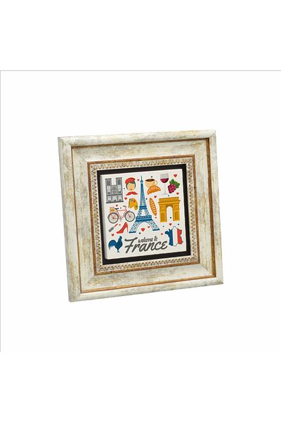 BAKSEPETE France Symbols Printed Natural Stone Painting 20Cmx20Cm Krg-006