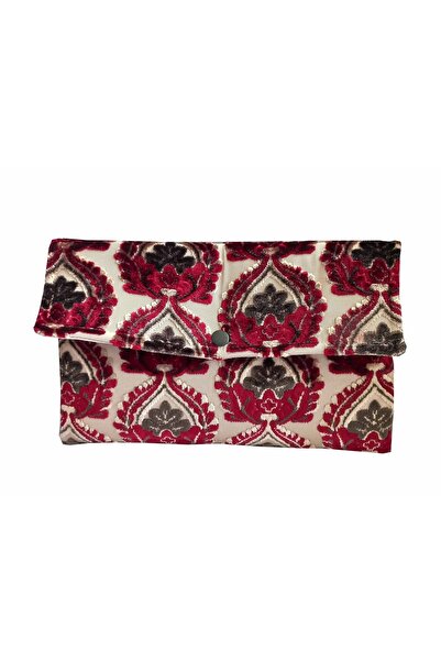 Ser'Amore Clutch Çanta Lüks Marka Kadın Çantaları- Kadife Bordo El Çantası Bölmeli Model