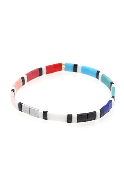 NAZLI TAKILAR Multi-Colored Black Detailed Elastic Miyuki Tila Bracelet
