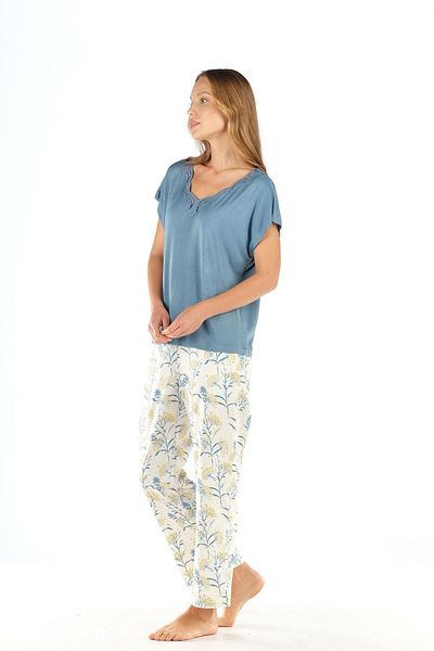 Feyza Set pijama albastru cu mânecă scurtă pentru femei 4c8t1n9