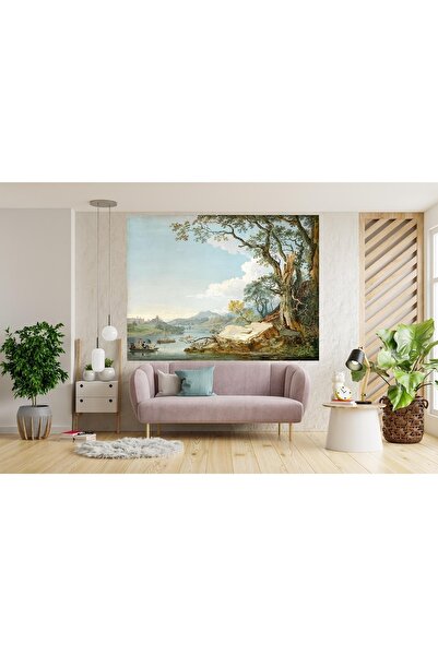 HDART Sanatsal Doğa Ağaç Kavuğu Göl Kenarı Yelkenli Kanvas Tablo Tablosu