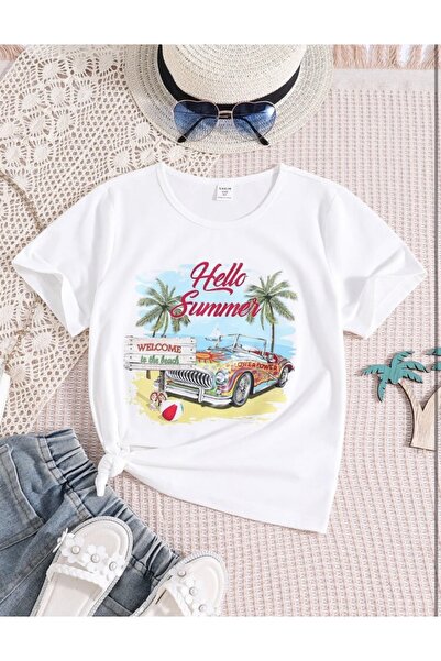 MORNİNG KİDS Λευκό Hello Summer εμπριμέ παιδικό μπλουζάκι