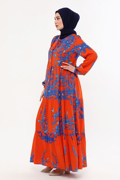 Kardelen Butik Ümraniye Hijab Long Dress Viscose Summer Orange Efil Efil