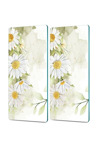 Decovetro Set of 2 Glass Coffee Tableware Presentation Table - Watercolor Daisy Patterned
