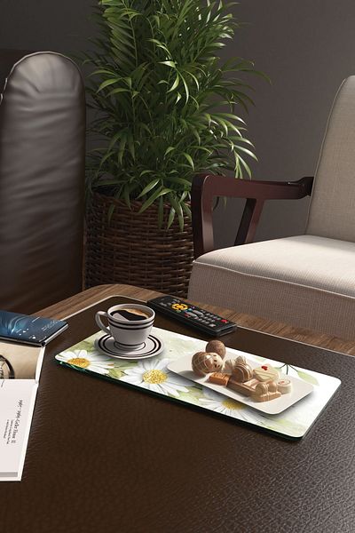 Decovetro Set of 2 Glass Coffee Tableware Presentation Table - Watercolor Daisy Patterned