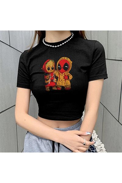 Touz Eysa Groot & Deadpool Printed Black Crop