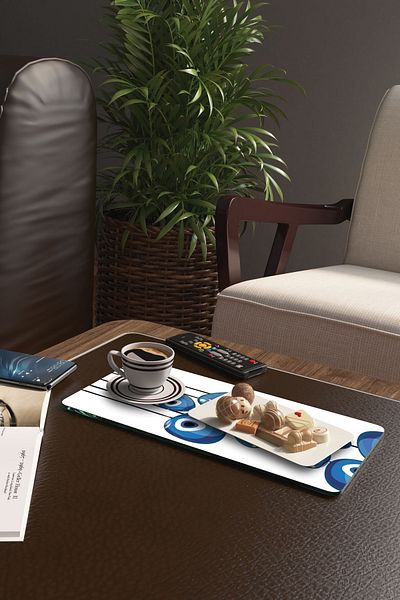 Decovetro Set of 2 Glass Coffee Tableware Presentation Table - Evil Eye Bead Patterned