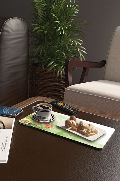 Decovetro Set of 2 Glass Coffee and Table Plate - Watercolor with Butterfly Pattern