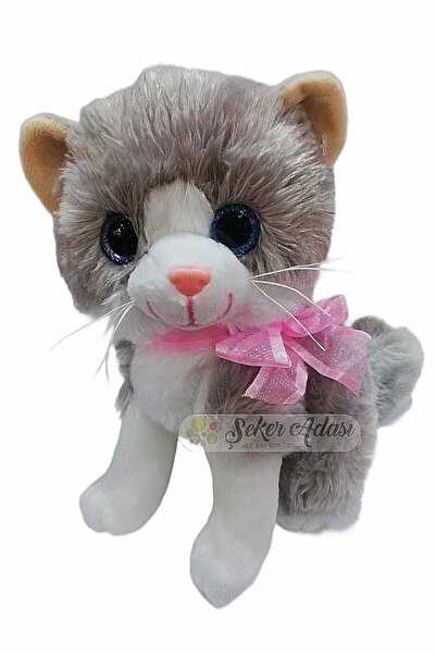 Şeker Adası Miyavlayan Sevimli Sesli Yumuşacık Gri Peluş Kedi 20 Cm - Hediyel...