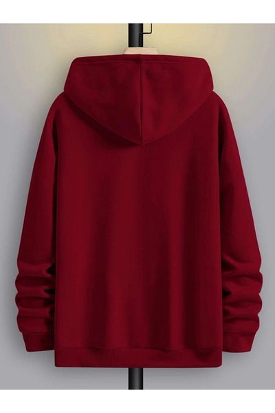 MOONBULL Oversize Claret Red Vertical Printed Hooded Sweatshirt