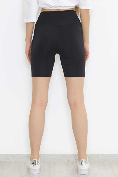 ÇAPULA Kadın Siyah Toparlayıcı Yüksek Bel Iç Göstermeyen Kısa Tayt Pamuklu