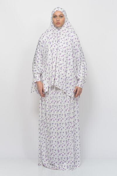 Altobeh Πρακτικό φόρεμα προσευχής Hijab Lycra με μανίκια νυχτερίδας με λουλούδια 992-0203