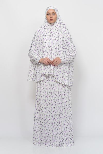 Altobeh Πρακτικό φόρεμα προσευχής Hijab Lycra με μανίκια νυχτερίδας με λουλούδια 992-0203